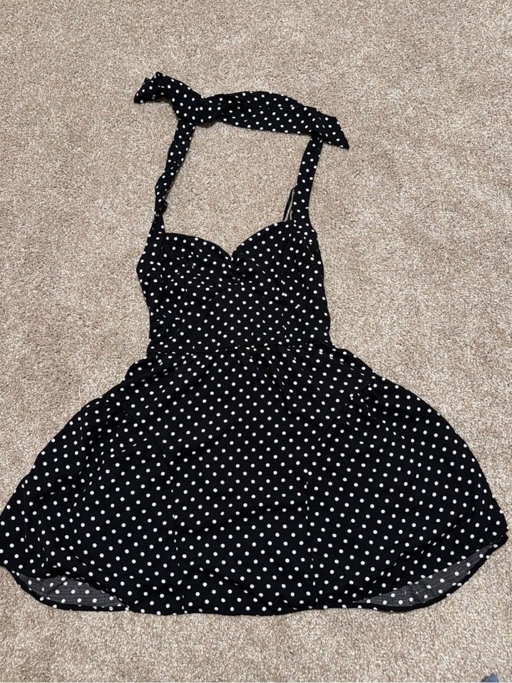 Black Polka Dot Halter Skater Dress